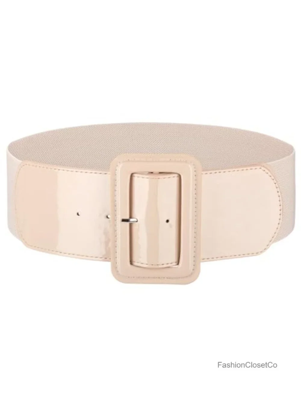 Wide Stretchy Elastic Waist Belt Patent Leather Square Buckle